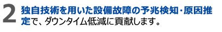 2.独自技術を用いた設備故障の予兆検知・原因推定で、ダウンタイム低減に貢献します。