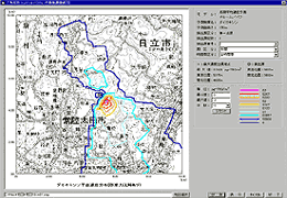 大気汚染物質（SO2）の拡散予測（年平均濃度）を地図と組み合わせて表示しました